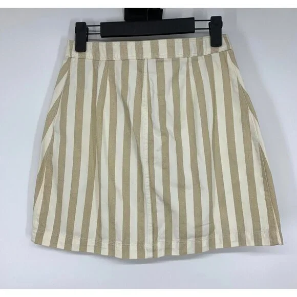 Old Navy Skirt Beige Tan Stripe A Line Pocket Mini Button Front - Picture 6 of 9